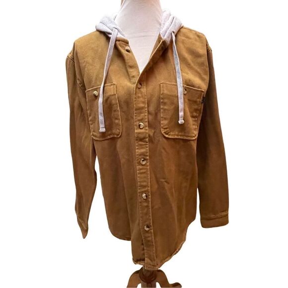 Valor Collective Canvas Denim Tan Button Down Jacket With Gray Hood Size Medium- - Picture 3 of 12
